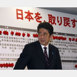 2012年衆院選挙の投開票日に報道各社のインタビューに答える安倍晋三氏（Ｃ）日刊ゲンダイ