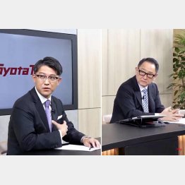 トヨタ自動車次期社長の佐藤恒治執行役員（左）と豊田章男社長（Ｃ）共同通信社
