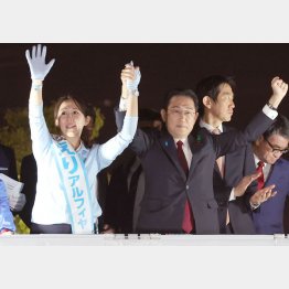 都市部は「自民ノー」が圧倒的（岸田首相と英利アルフィヤ氏）／（Ｃ）日刊ゲンダイ