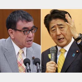 河野太郎デジタル担当相（左）と安倍晋三元首相／（Ｃ）日刊ゲンダイ
