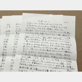 母親から届いた手紙（提供写真）