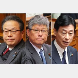 安倍派幹部は役職を辞任（左から世耕、高木、西村の3議員）／（Ｃ）日刊ゲンダイ