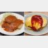 ⑨ロビンのハンバーグスパ・ミートソース（左）と⑩中華料理七面鳥のオムライス（提供写真）