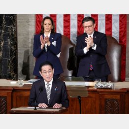 米議会演説に至極ご満悦の岸田首相（Ｃ）ロイター