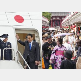外遊に税金浪費（岸田首相）、観光地で目立つのは外国人の姿、姿、姿（東京・浅草、＝右）／（Ｃ）共同通信社