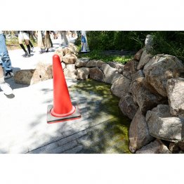 基準値超のレジオネラ菌が検出、「静けさの森」エリアの三日月状に水を貯めた池の「水盤」1カ所（Ｃ）日刊ゲンダイ