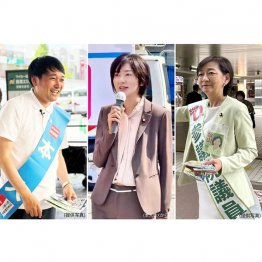 3人は当選圏内（左から自民・脇雅昭、公明・佐々木さやか、立憲・牧山弘恵）