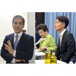 自民・宮本和宏は前森山市長（左）、維新・岡屋京佑は嘉田由紀子前県知事とタッグ（提供写真）