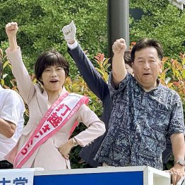 公示日第一声、立憲民主・打越さく良のもとに枝野幸男元代表が駆け付けた（本人のXから）