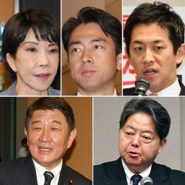 誰がトップでも変わらない（左上から時計回りに高市、小泉、小林、林、茂木5氏）／（Ｃ）日刊ゲンダイ