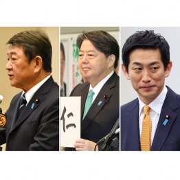 相変わらずうわべだけの物価対策、国民を愚弄する傲慢な姿勢（左から茂木敏充、林芳正、小林鷹之3候補）／（Ｃ）日刊ゲンダイ
