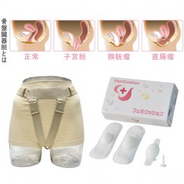 サポーター（左）にフェミクッションをセットして履くだけ（提供写真）