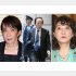 サナエの圧力（左）、さつきのドーカツ（右）、日銀・植田和男総裁（中央）は羽交い絞め…（Ｃ）日刊ゲンダイ