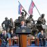 「海外軍事作戦戦闘偉勲記念館」完工式で演説する金正恩朝鮮労働党総書記（Ｃ）ロイター／KCNA
