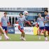 スウェーデン戦に向け調整する（左から）鎌田大地、上田綺世、伊東純也、渡辺剛（Ｃ）共同通信社
