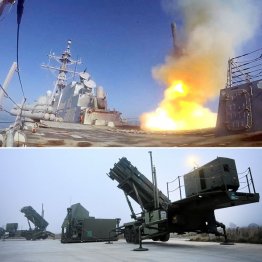 武器枯渇…（上は、米国がイラン攻撃で発射する巡航ミサイル「トマホーク」、下は、ウクライナ支援で東欧に配備している米国の地対空ミサイルシステム「パトリオット」）／（Ｃ）ロイター