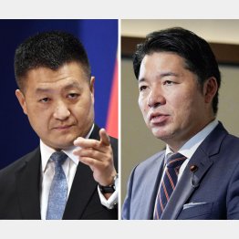 今回の超党派議員団と中国共産党幹部との会談は「正式」なもの（中国共産党の対外交流部門・中央対外連絡部副部長の陸慷陸慷氏＝左、伊佐進一氏）／（Ｃ）共同通信社