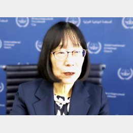 米制裁について「受ける理由はない」と語るICCの赤根智子所長＝日本記者クラブオンライン会見で（Ｃ）共同通信社